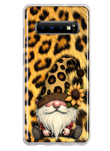Samsung Galaxy S10 Gnome Sunflower Leopard Hybrid Protective Phone Case Cover