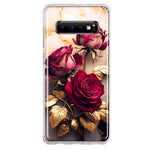 Samsung Galaxy S10 Plus Romantic Elegant Gold Marble Red Roses Double Layer Phone Case Cover