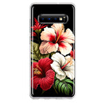 Samsung Galaxy S10 Pink Red Hibiscus Wild Flowers Floral Hybrid Protective Phone Case Cover