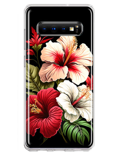 Samsung Galaxy S10 Plus Pink Red Hibiscus Wild Flowers Floral Hybrid Protective Phone Case Cover