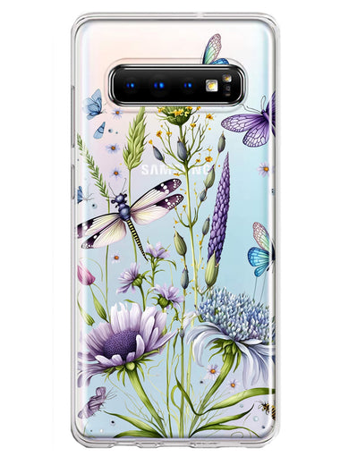 Samsung Galaxy S10 Lavender Dragonfly Butterflies Spring Flowers Hybrid Protective Phone Case Cover