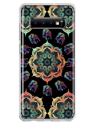 Samsung Galaxy S10 Plus Mandala Geometry Abstract Elephant Pattern Hybrid Protective Phone Case Cover