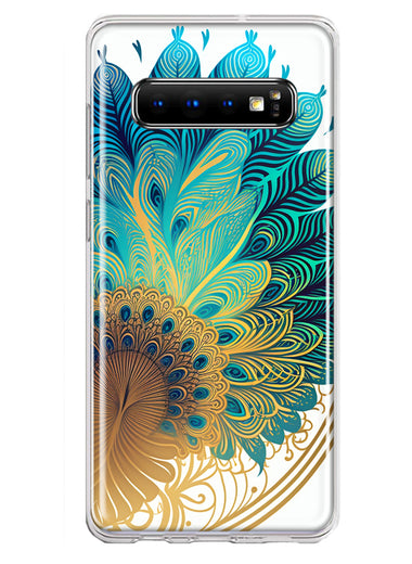 Samsung Galaxy S10 Plus Mandala Geometry Abstract Peacock Feather Pattern Hybrid Protective Phone Case Cover