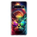 Samsung Galaxy S10 Neon Rainbow Galaxy Cat Hybrid Protective Phone Case Cover