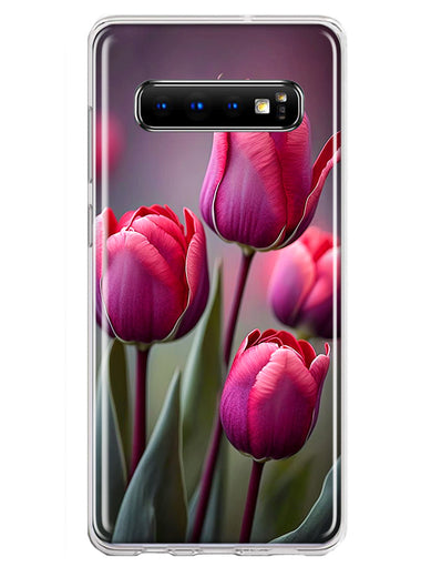 Samsung Galaxy S10 Pink Tulip Flowers Floral Hybrid Protective Phone Case Cover