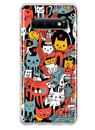 Samsung Galaxy S10 Psychedelic Cute Cats Friends Pop Art Hybrid Protective Phone Case Cover