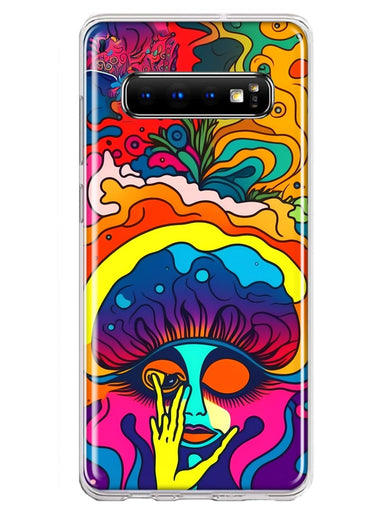 Samsung Galaxy S10 Neon Rainbow Psychedelic Trippy Hippie Big Brain Hybrid Protective Phone Case Cover