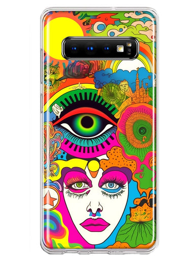 Samsung Galaxy S10 Plus Neon Rainbow Psychedelic Trippy Hippie DaydreamHybrid Protective Phone Case Cover