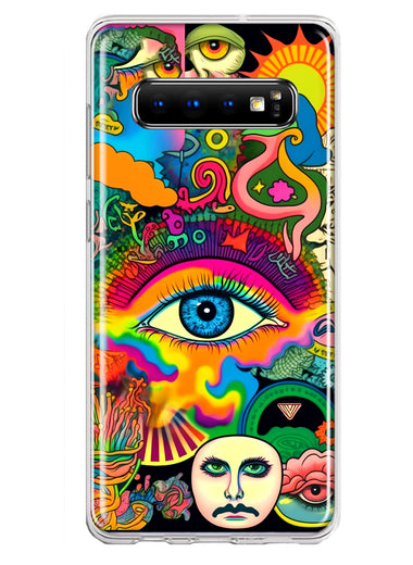 Samsung Galaxy S10 Neon Rainbow Psychedelic Trippy Hippie Multiple Eyes Hybrid Protective Phone Case Cover