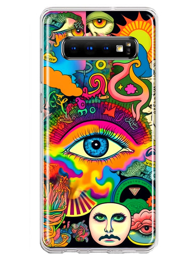 Samsung Galaxy S10 Plus Neon Rainbow Psychedelic Trippy Hippie Multiple Eyes Hybrid Protective Phone Case Cover