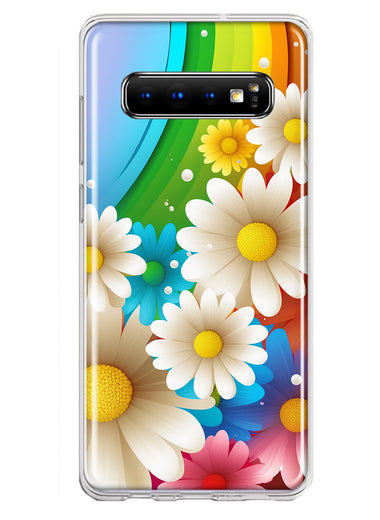 Samsung Galaxy S10 Plus Colorful Rainbow Daisies Blue Pink White Green Double Layer Phone Case Cover