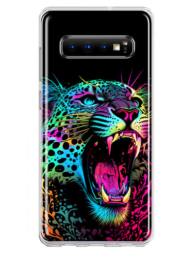Samsung Galaxy S10 Plus Neon Rainbow Glow Colorful Leopard Hybrid Protective Phone Case Cover