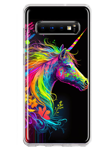 Samsung Galaxy S10 Plus Neon Rainbow Glow Unicorn Floral Hybrid Protective Phone Case Cover