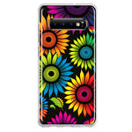 Samsung Galaxy S10 Neon Rainbow Glow Sunflowers Colorful Floral Pink Purple Double Layer Phone Case Cover