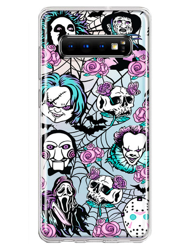 Samsung Galaxy S10 Plus Roses Halloween Spooky Horror Characters Spider Web Hybrid Protective Phone Case Cover