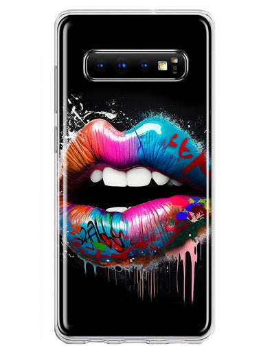 Samsung Galaxy S10 Colorful Lip Graffiti Painting Art Hybrid Protective Phone Case Cover