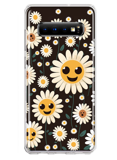 Samsung Galaxy S10 Plus Cute Smiley Face White Daisies Double Layer Phone Case Cover