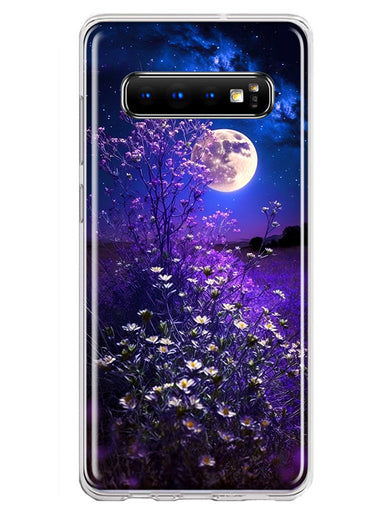 Samsung Galaxy S10 Spring Moon Night Lavender Flowers Floral Hybrid Protective Phone Case Cover