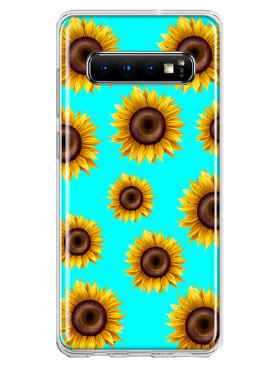 Samsung Galaxy S10 Yellow Sunflowers Polkadot on Turquoise Teal Double Layer Phone Case Cover