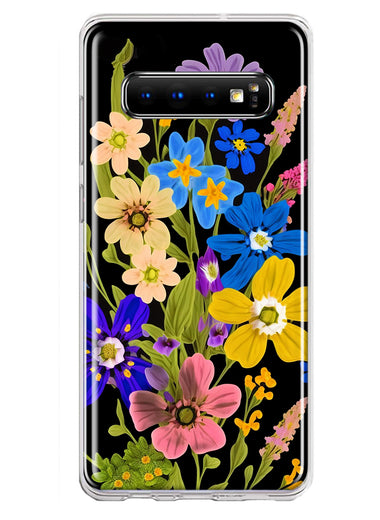 Samsung Galaxy S10 Blue Yellow Vintage Spring Wild Flowers Floral Hybrid Protective Phone Case Cover