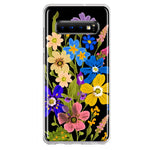 Samsung Galaxy S10 Blue Yellow Vintage Spring Wild Flowers Floral Hybrid Protective Phone Case Cover