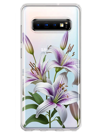 Samsung Galaxy S10 Plus White Lavender Lily Purple Flowers Floral Hybrid Protective Phone Case Cover