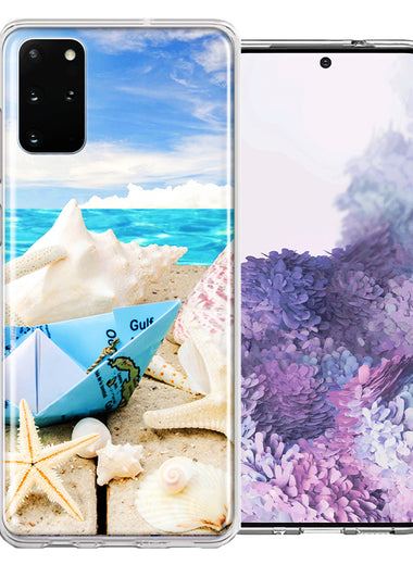 Samsung Galaxy S20 Plus Beach Paper Boat Design Double Layer Phone Case Cover