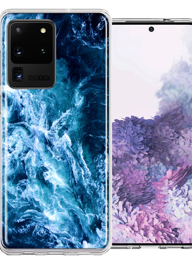 Samsung Galaxy S20 Ultra Deep Blue Ocean Waves Design Double Layer Phone Case Cover