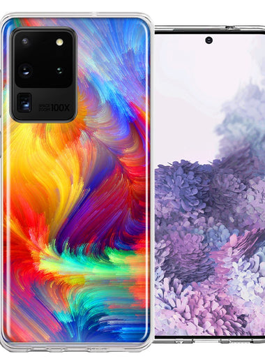 Samsung Galaxy S20 Ultra Feather Paint Design Double Layer Phone Case Cover