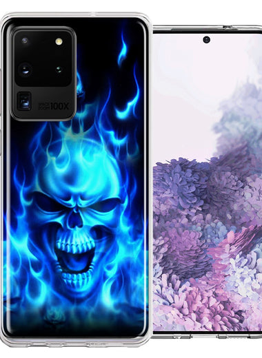 Samsung Galaxy S20 Ultra Flaming Skull Design Double Layer Phone Case Cover