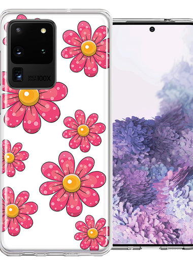 Samsung Galaxy S20 Ultra Pink Daisy Flower Design Double Layer Phone Case Cover