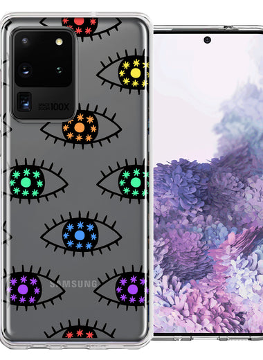 Samsung Galaxy S20 Ultra Rainbow Evil Eyes Design Double Layer Phone Case Cover