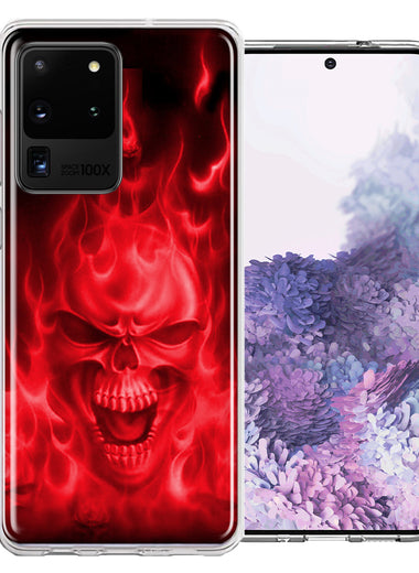 Samsung Galaxy S20 Ultra Red Flaming Skull Design Double Layer Phone Case Cover