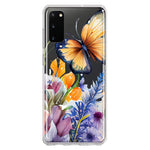 Samsung Galaxy S20 Spring Summer Flowers Butterfly Purple Blue Lilac Floral Hybrid Protective Phone Case Cover