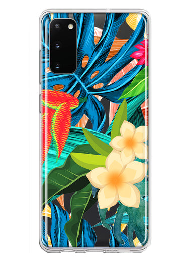 Samsung Galaxy S20 Blue Monstera Pothos Tropical Floral Summer Flowers Hybrid Protective Phone Case Cover