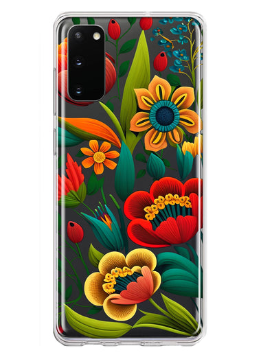 Samsung Galaxy S20 Colorful Red Orange Folk Style Floral Vibrant Spring Flowers Hybrid Protective Phone Case Cover