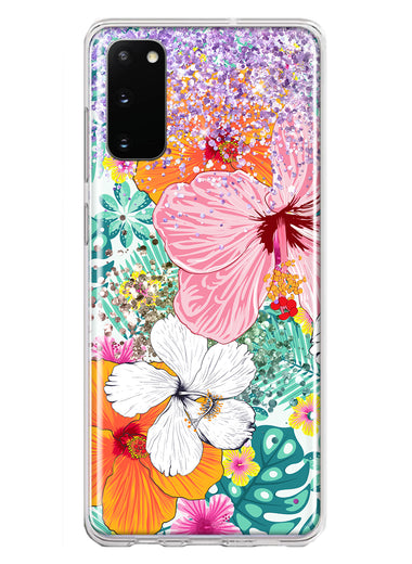 Samsung Galaxy S20 Hawaiian Vibes Hibiscus Flowers Monstera Vacation Summer Hybrid Protective Phone Case Cover