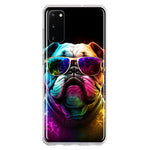 Samsung Galaxy S20 Neon Rainbow Glow Bulldog Hybrid Protective Phone Case Cover
