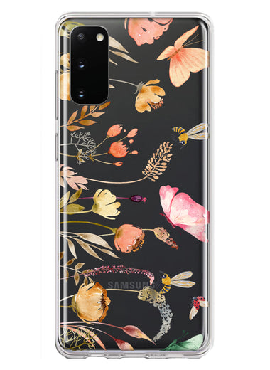 Samsung Galaxy S20 Peach Meadow Wildflowers Butterflies Bees Watercolor Floral Hybrid Protective Phone Case Cover