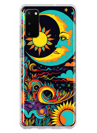 Samsung Galaxy S20 Neon Rainbow Psychedelic Indie Hippie Indie Moon Hybrid Protective Phone Case Cover