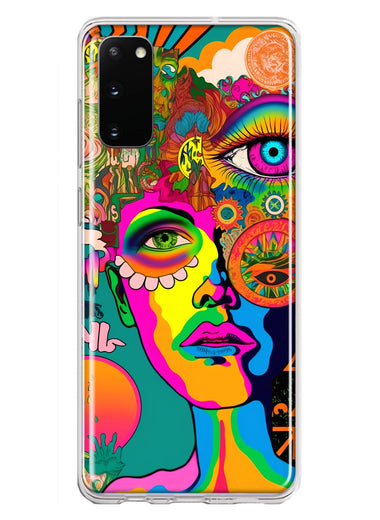 Samsung Galaxy S20 Neon Rainbow Psychedelic Hippie One Eye Pop Art Hybrid Protective Phone Case Cover