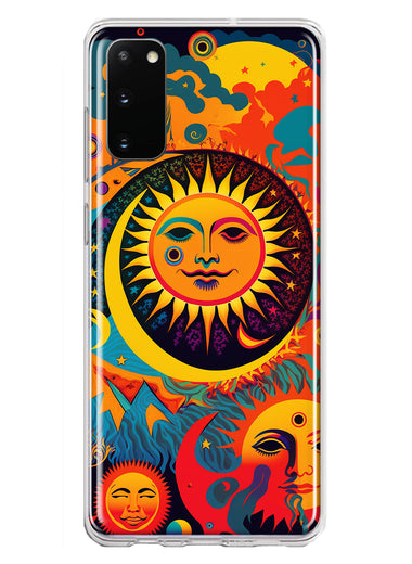 Samsung Galaxy S20 Neon Rainbow Psychedelic Indie Hippie Sun Moon Hybrid Protective Phone Case Cover