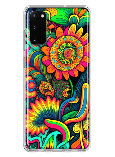 Samsung Galaxy S20 Neon Rainbow Psychedelic Indie Hippie Sunflowers Hybrid Protective Phone Case Cover