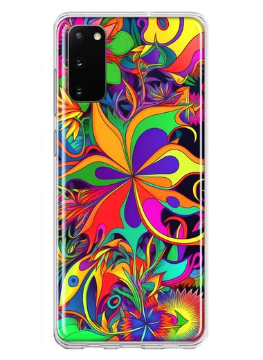 Samsung Galaxy S20 Neon Rainbow Psychedelic Hippie Wild Flowers Hybrid Protective Phone Case Cover