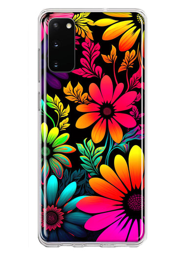 Samsung Galaxy S20 Neon Rainbow Glow Colorful Abstract Flowers Floral Hybrid Protective Phone Case Cover