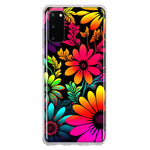 Samsung Galaxy S20 Neon Rainbow Glow Colorful Abstract Flowers Floral Hybrid Protective Phone Case Cover