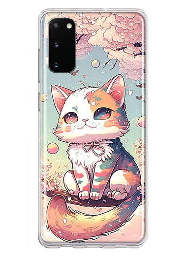 Samsung Galaxy S20 Kawaii Manga Pink Cherry Blossom Cute Cat Hybrid Protective Phone Case Cover