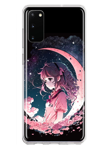 Samsung Galaxy S20 Kawaii Manga Pink Cherry Blossom Dreaming Moon Girl Hybrid Protective Phone Case Cover