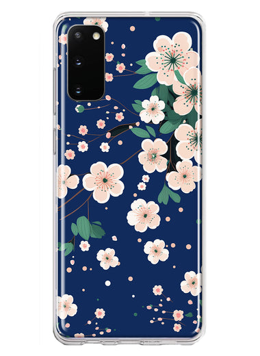 Samsung Galaxy S20 Kawaii Japanese Pink Cherry Blossom Navy Blue Hybrid Protective Phone Case Cover
