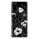 Samsung Galaxy S20 Line Drawing Art White Floral Flowers Hybrid Protective Phone Case Cover